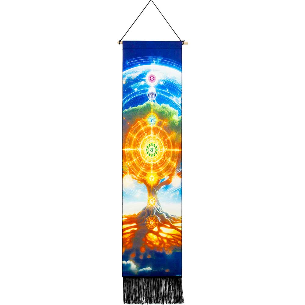 Linen Banner w/ Fringe - Cosmic Chakra Tree of Life (Each)