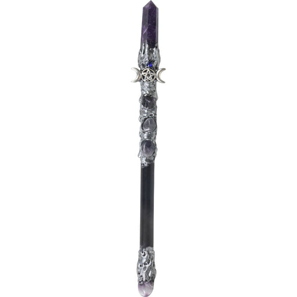 Magick Wand - Amethyst Point w/ Silver Triple Moon
