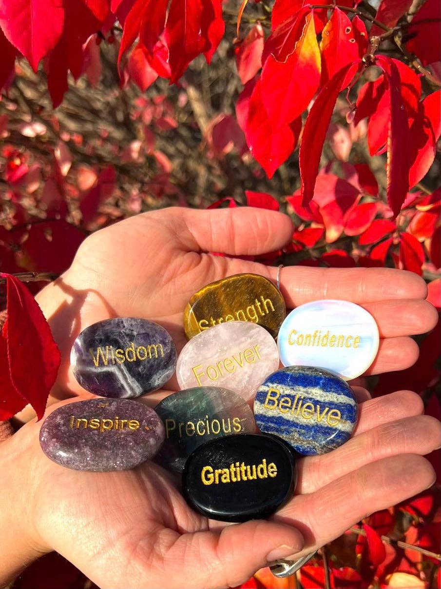 Semi Precious Gemstone Engraved Word Stones 50Pcs