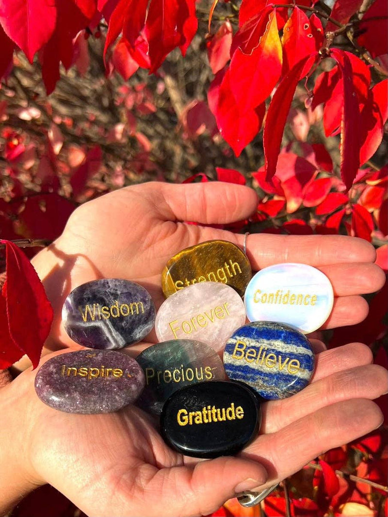 Semi Precious Gemstone Engraved Word Stones 50Pcs