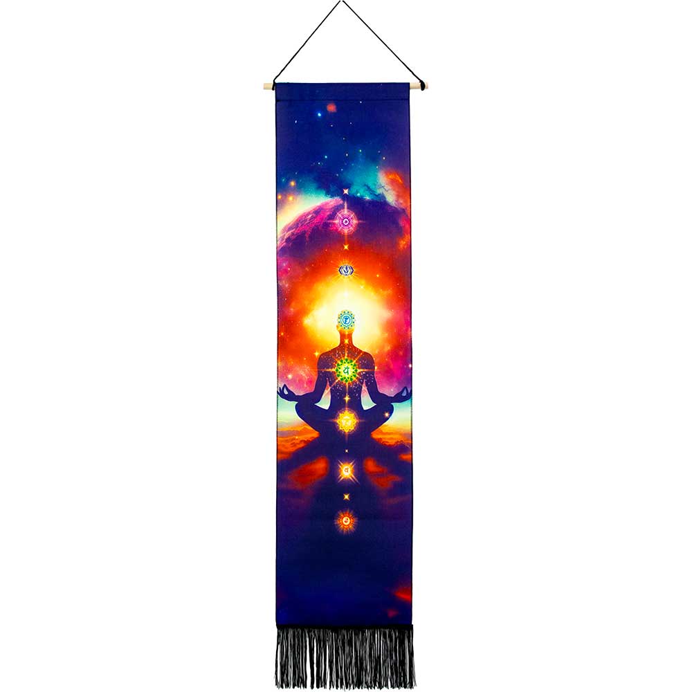 Linen Banner w/ Fringe - Chakra Yoga Goddess  (Each)