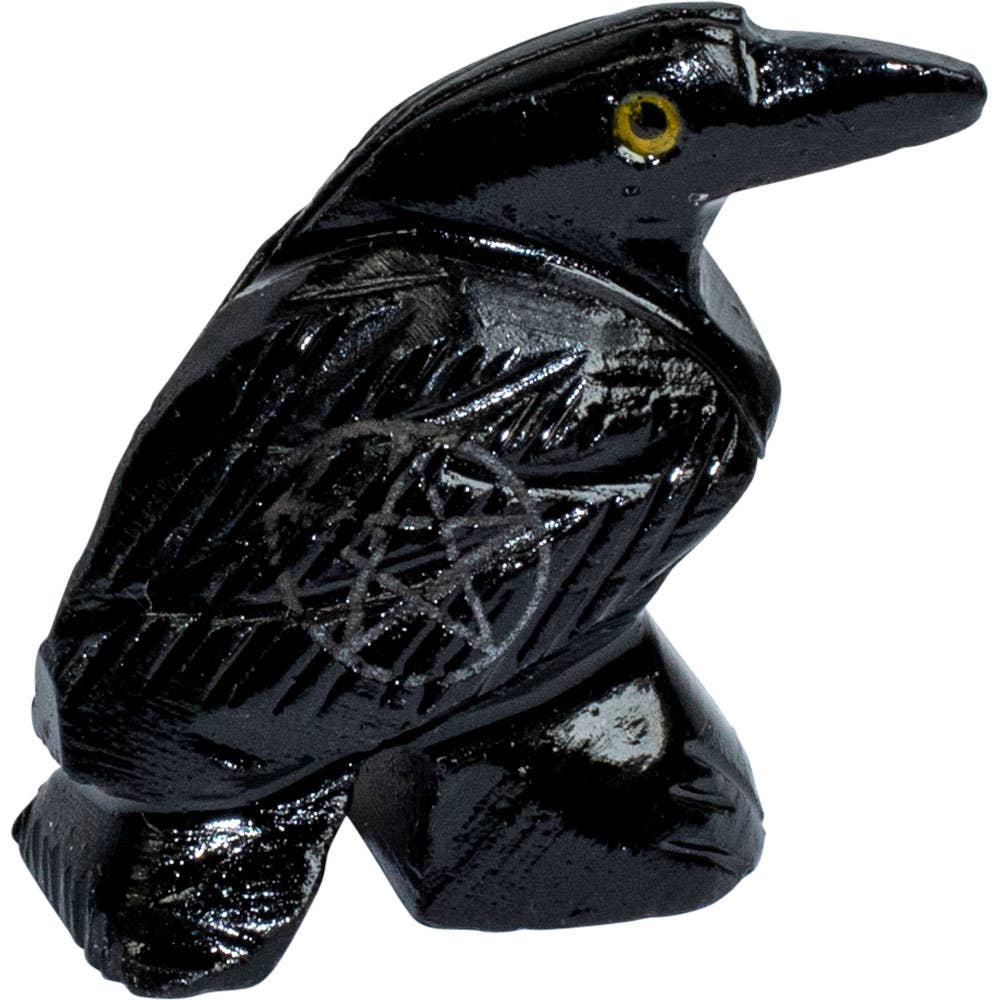 Spirit Animal 1.25 - Inch Raven Black Onyx w/ Pentacle