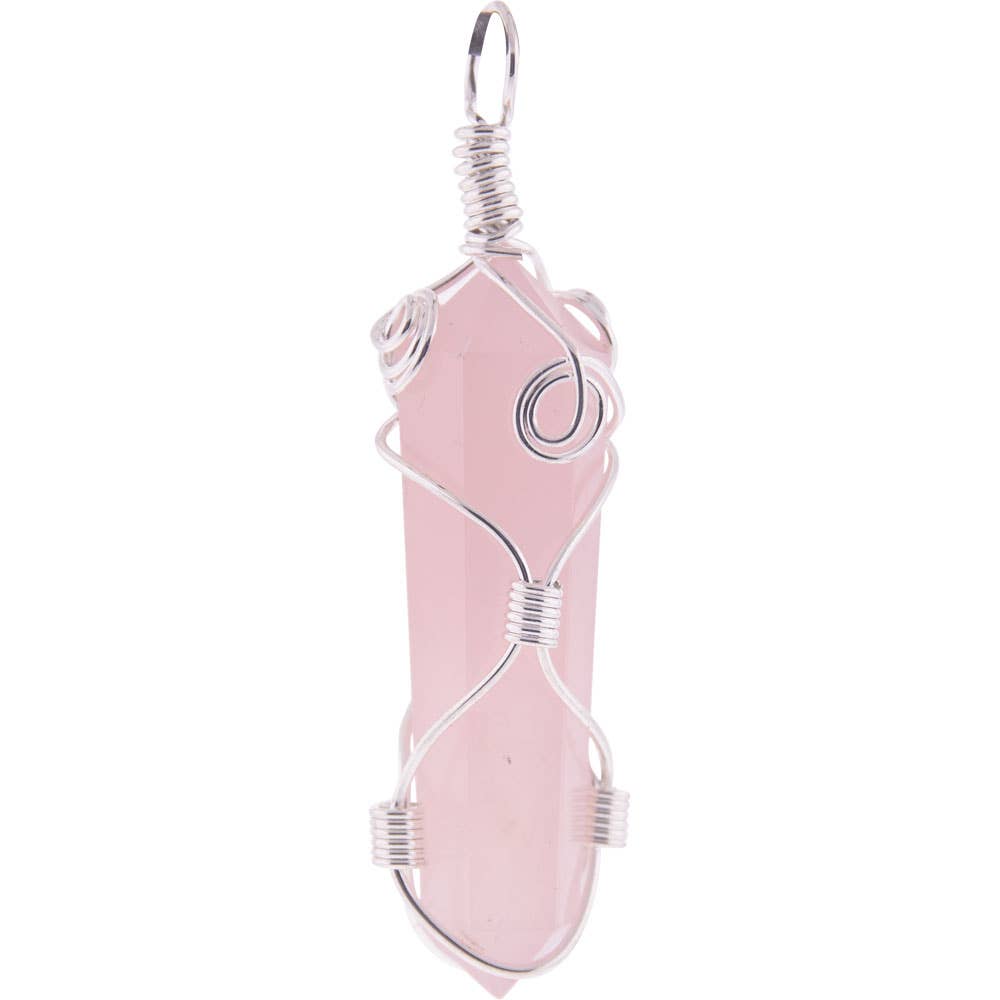 Large Wire Wrapped Point Pendant - Rose Quartz- comes with black cord