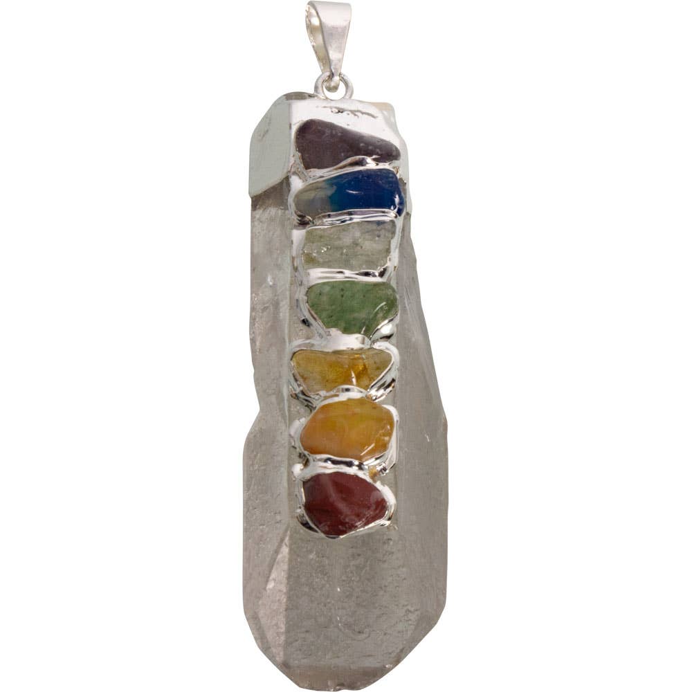 Clear Quartz Point Pendant w/ Chakra Stones - comes with black cord
