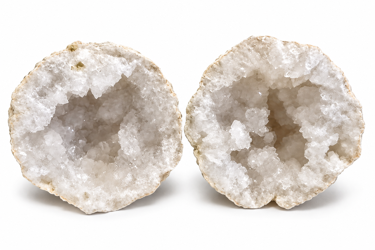 White Calcite Geode Pair