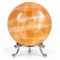 Orange Selenite Sphere with Metal Stand