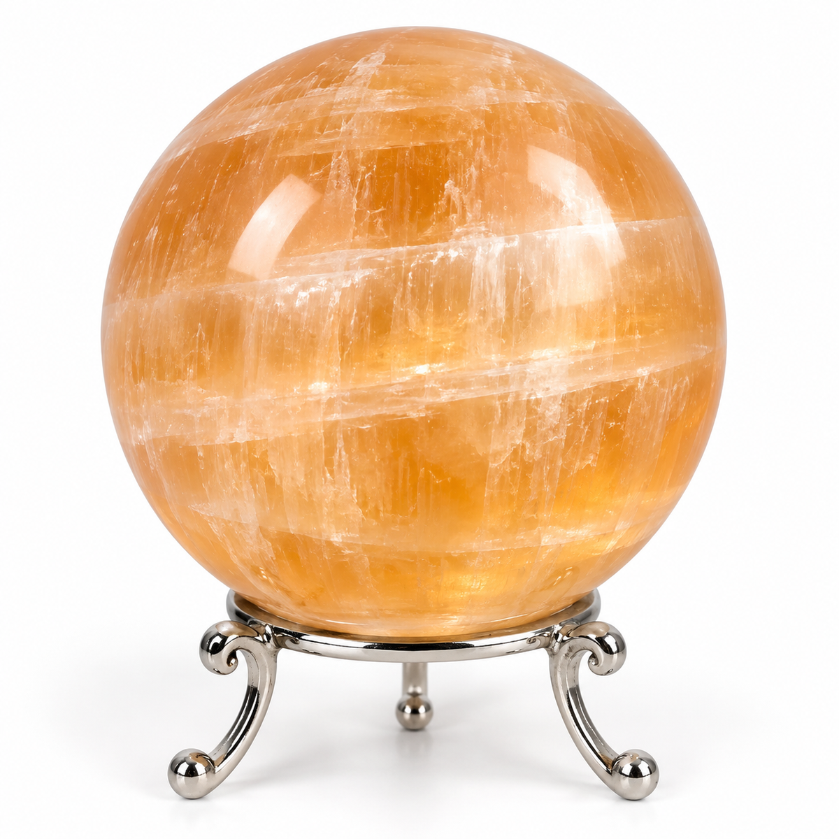 Orange Selenite Sphere with Metal Stand