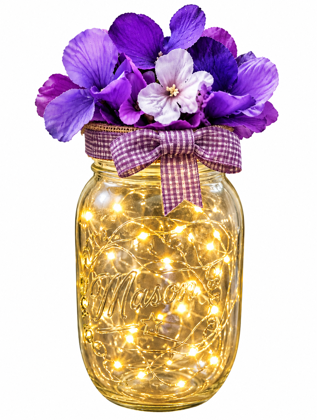 Mason Jar Twinkle Lights With Floral Top