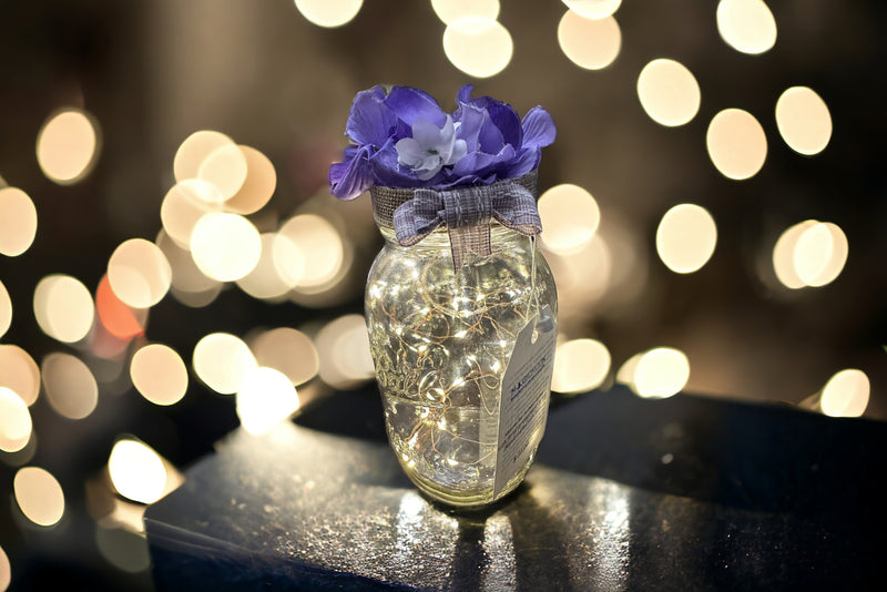 Mason Jar Twinkle Lights With Floral Top