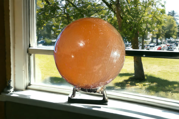 Orange Selenite Gazing Ball with Stand