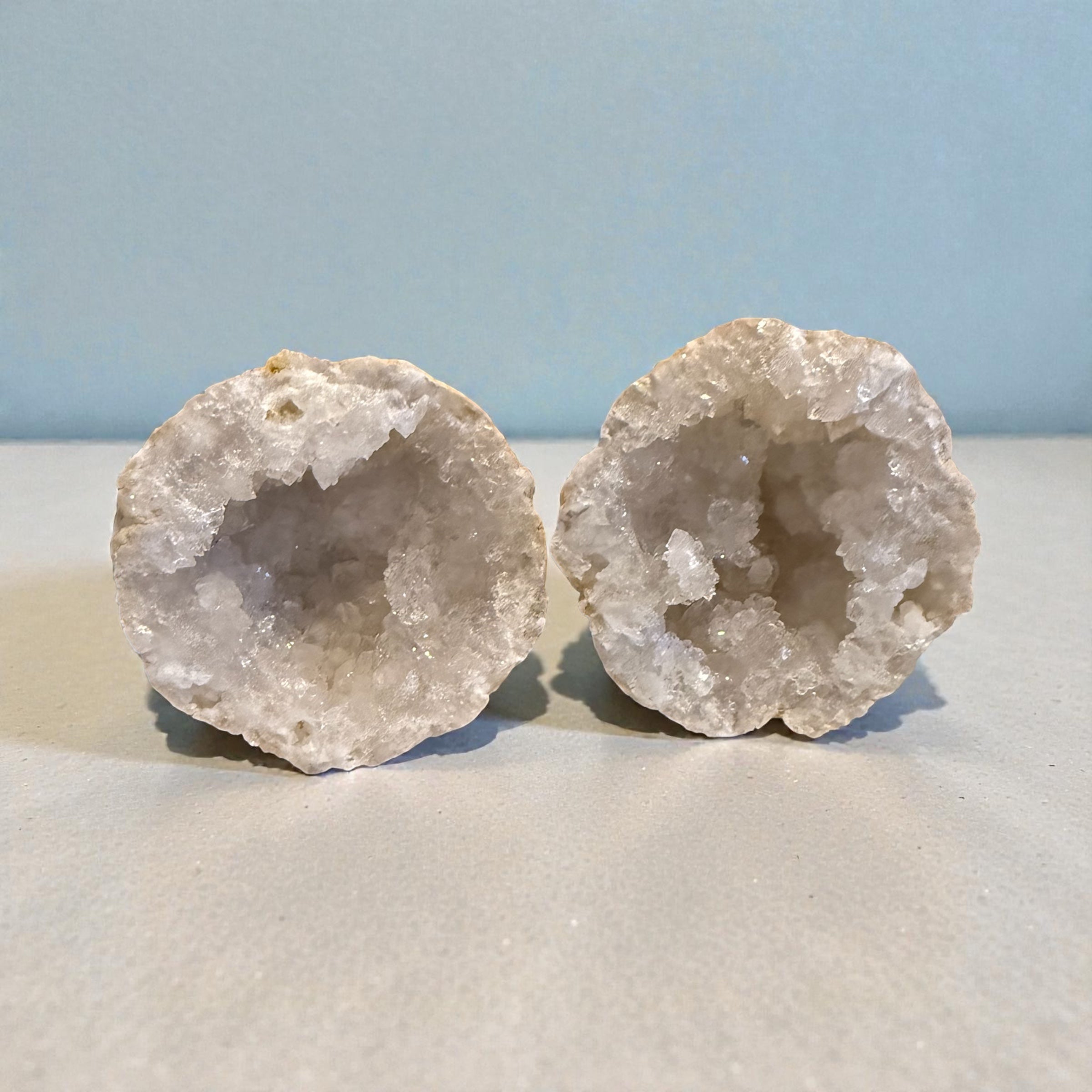 White Calcite Rock Specimen Geode Crystal with Matching Halves