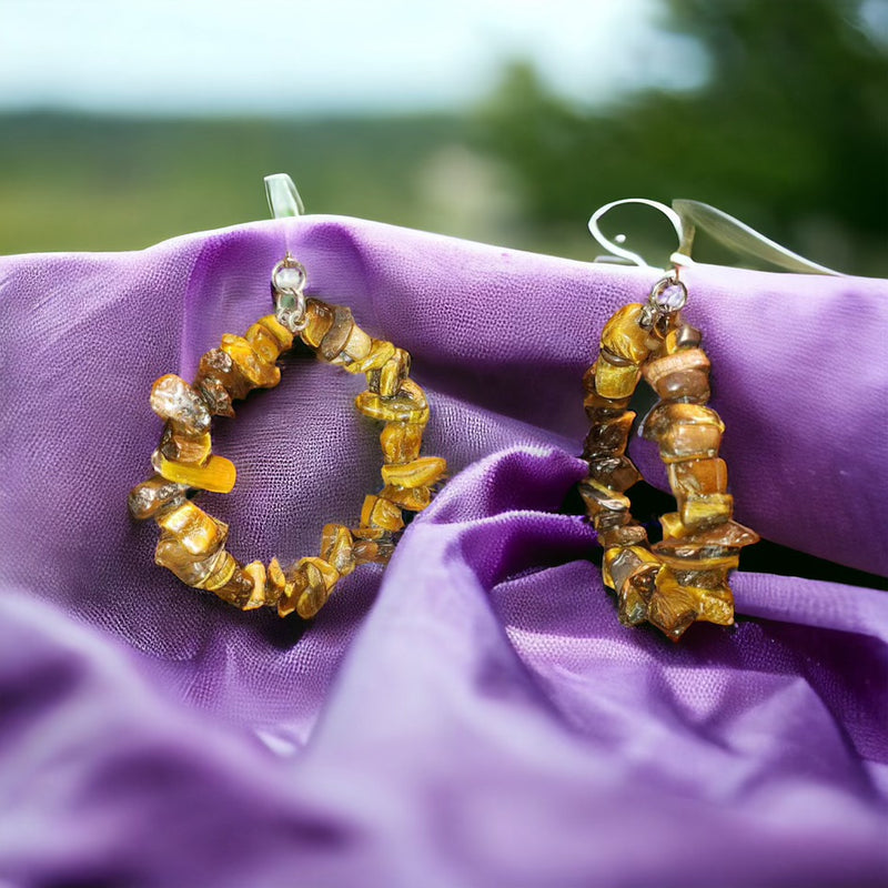 Tiger Eye Hoop Earrings