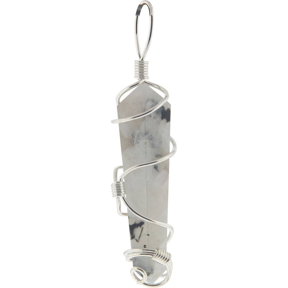 Large Wire Wrapped Point Pendant - Rainbow Moonstone- comes with black cord