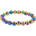 Elastic Bracelet 8mm Round Beads - Rainbow Hematite