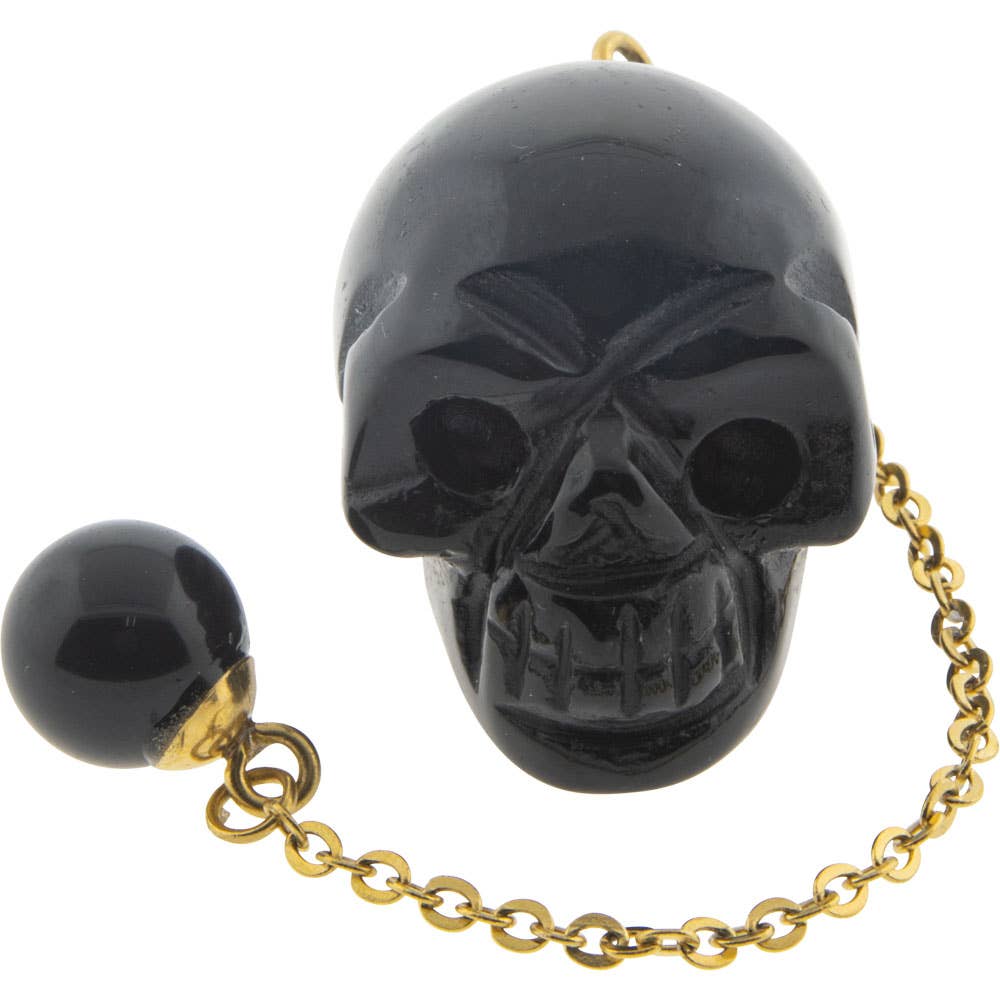 Black Onyx Gemstone Pendulum Skull
