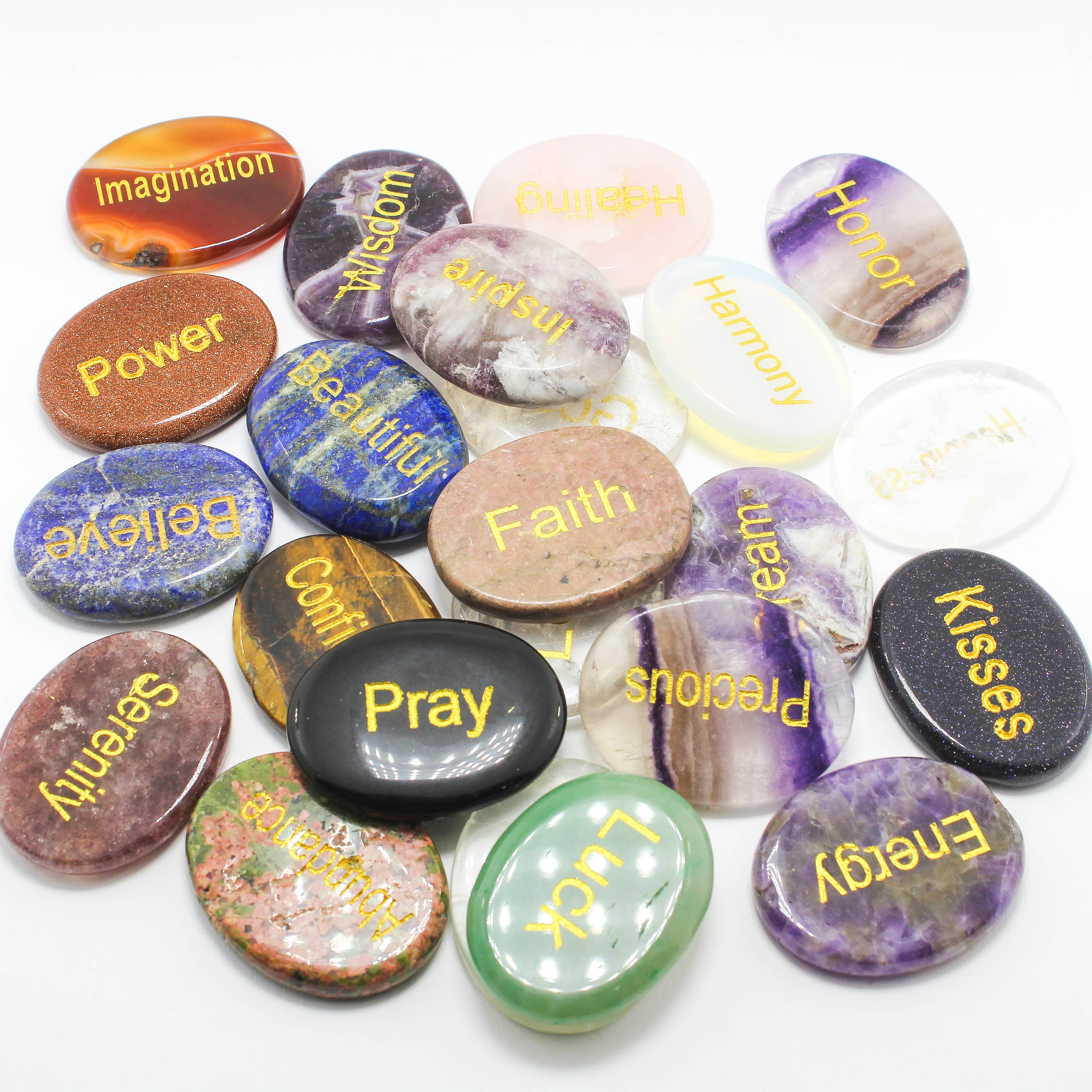 Semi Precious Gemstone Engraved Word Stones 50Pcs