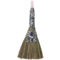 Gemstone Wicca Broom 13in - Rose Quartz w/ Silver Raven