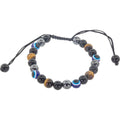 Adjustable Bracelet -Tiger Eye, Evil Eye, Black Glass Beads