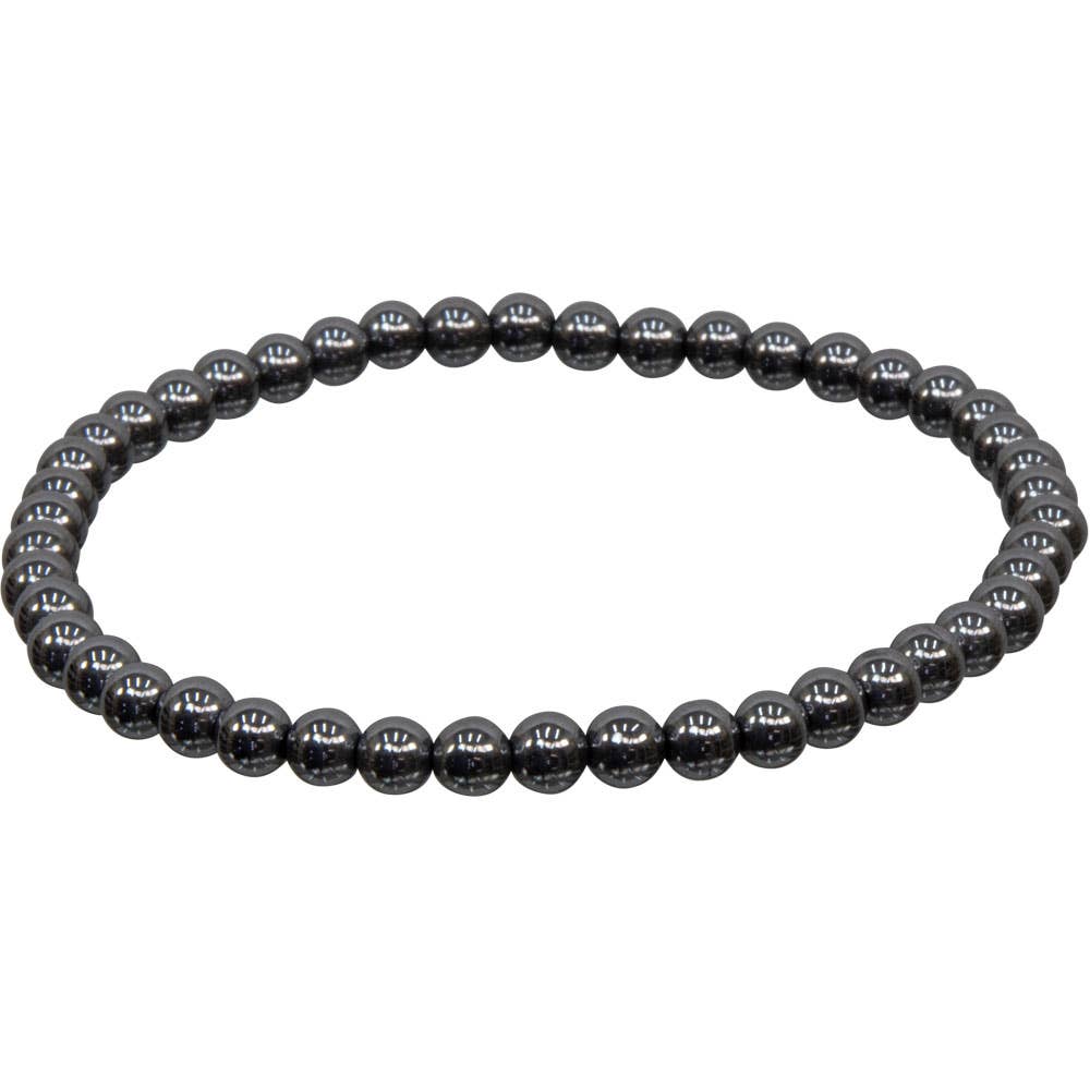 Elastic Bracelet 4mm Round Beads - Hematite